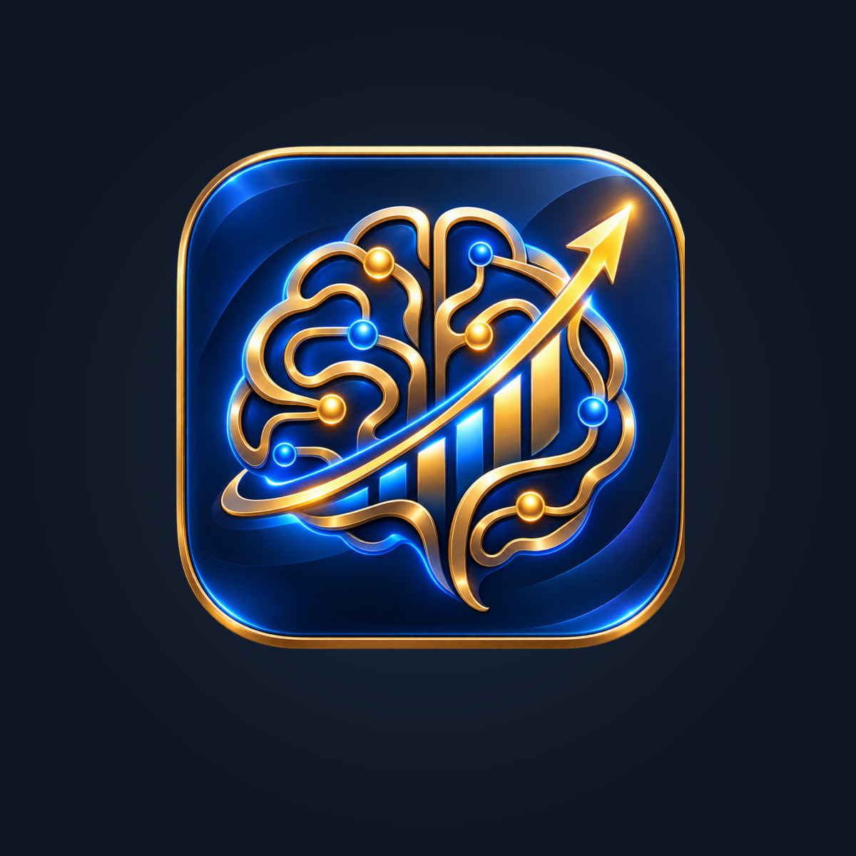 Logo de Quadro Investissement : cerveau doré et flèche ascendante sur fond bleu nuit Quadro Investissement logo: golden brain and upward arrow on a midnight blue background