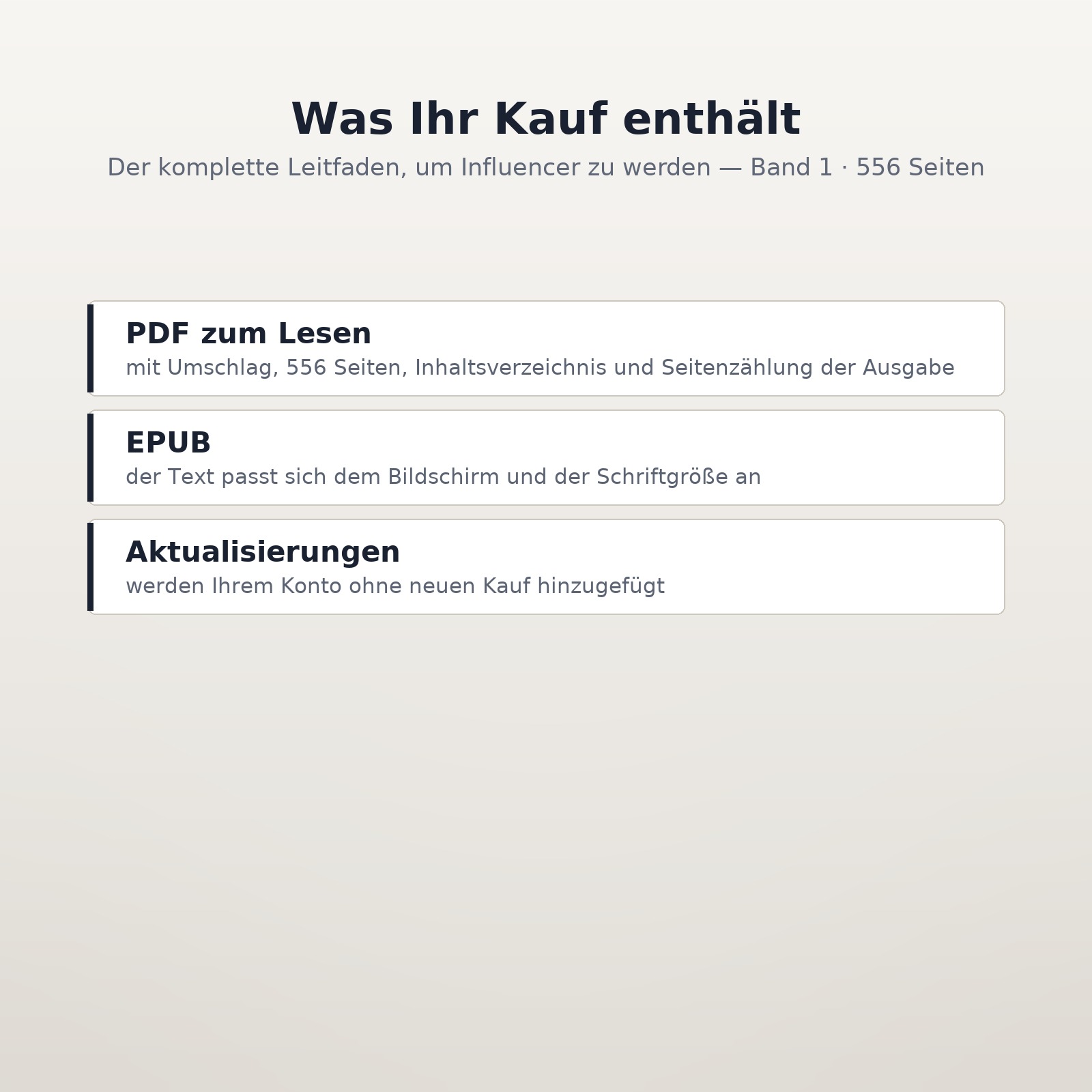 Der komplette Leitfaden, um Influencer zu werden — Band 1 — enthaltene Formate Der komplette Leitfaden, um Influencer zu werden — Band 1 — enthaltene Formate