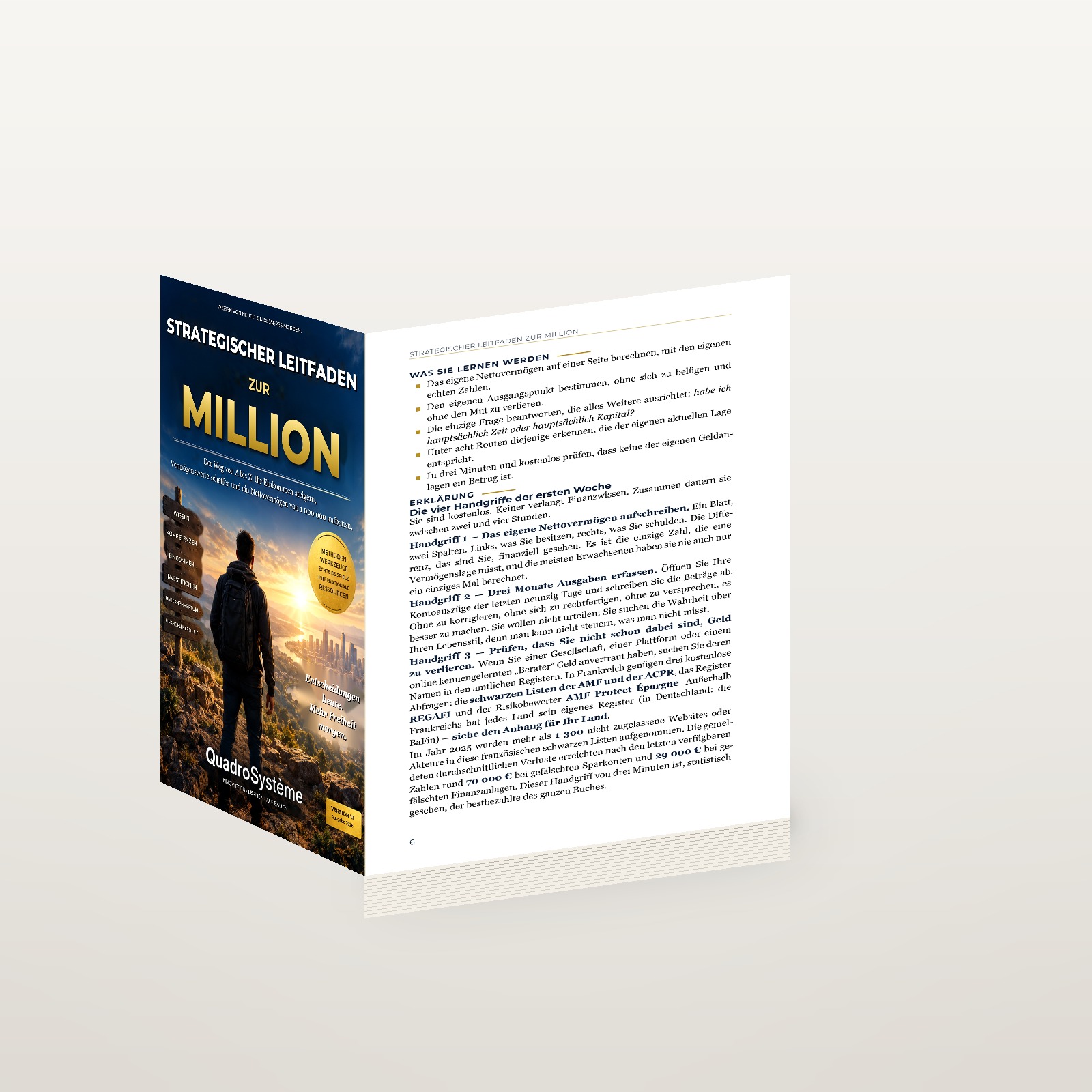 strategischer leitfaden zur million — das aufgeschlagene buch, echte seiten Strategischer Leitfaden zur Million — das aufgeschlagene Buch, echte Seiten